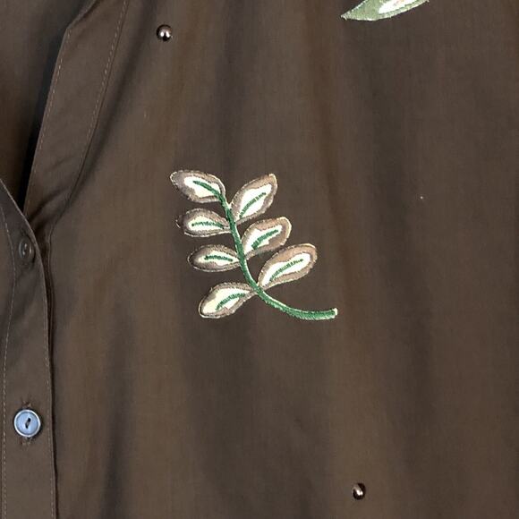 Blouse Tank Set Womens XL Las Olas Brown Ivory Fall Leaves Earth Tones Boho - Picture 8 of 16